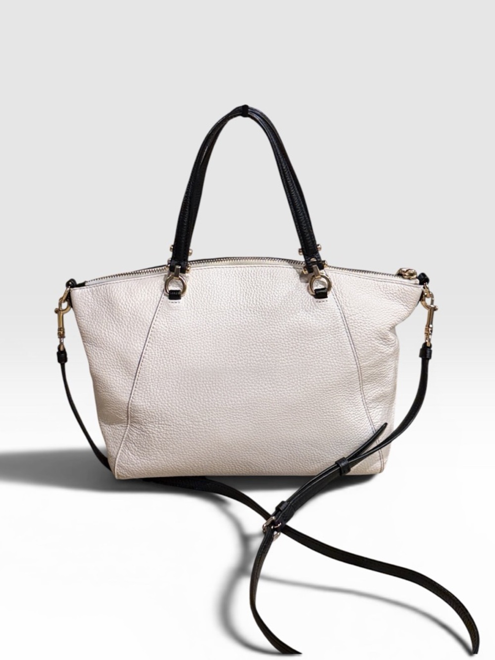 Coach Small Prairie Satchel Pebble Leather Chalk Black Bag Crossbody - Picture 2 of 15